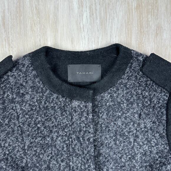 Tahari Gray Wool Blend Colorblock Winter Full Zip Chic Structured Coat jacket 12 - Picture 3 of 15